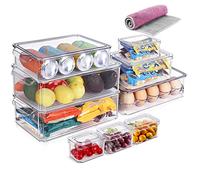 Zvonema Refrigerator Organizer Bins Set of 9, Stackable Fridge Organisers, Clear Plastic Storage Boxes Containers with Lids & Handle for Kitchen, Freezer, Cabinets, Pantry