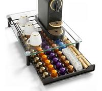Zvonema Transparent Capsule Holder for Nespresso Capsule, Drawer Box for 60 Coffee Capsules, Coffee Capsules Storage, Glass & Metal, Flowing Pull-Out Design, Robust Capsule Machine Stand