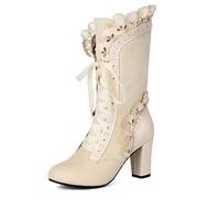 ZVORTHELIA Pirate Boots Women Witch Goth Mid Calf Victorian Boots Round Toe