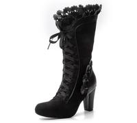 ZVORTHELIA Witch Boots for Women Goth Mid Calf Boots Round Toe Vintage