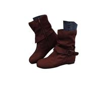 ZVORTHELIA Women's Round Toe Slouchy Ruched Faux Suede Ankle Boots