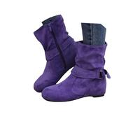 ZVORTHELIA Women's Round Toe Slouchy Ruched Faux Suede Ankle Boots | Mid Calf Boots for Women Low Heel Side Zipper Winter Fall Dress Short Booties Vintage Flat Cowgirl Boot