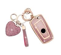 ZVRSUA Car Key Case Cover with Diamond Bling Key Ring Compatible with BMW 1er 2er 3er 4er 5er 6er 7er M2 M3 M4 M5 M6 F10 F11 F20 F21 (Pink)