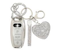 ZVRSUA Car Key Case Suitable for Audi, Car Key Case with Gliter Love Key Fob Compatible with Audi A6L, A6, A7, A8, Q7, Q8, E-Tron, S6, RS6, S7, RS7, SQ7, SQ8 (Silver)