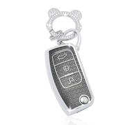 ZVRSUA Car Key Case with Diamond Keyring Compatible with Ford Fiesta Focus Puma Mondeo Ecosport Explorer Kuga Ka Tourneo Connect Ranger F150 Key Cover Flip Key (Black)