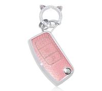ZVRSUA Car Key Case with Diamond Keyring Compatible with Ford Fiesta Focus Puma Mondeo Ecosport Explorer Kuga Ka Tourneo Connect Ranger F150 Key Cover Flip Key (Pink)