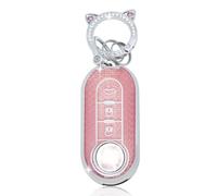 ZVRSUA Car Key Cover with Cute Keychain for Fiat, Car Key Case Compatible with FIAT 500 Punto Bravo Brava Panda Abarth Doblo Ducato Idea Ulysse MPV Lancia Ypslon Delta Musa，for Flip Key (Pink)