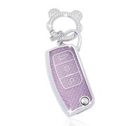 ZVRSUA Car Key Fob Cover with Cute Diamond Keychain Compatible with Ford Fiesta Focus Puma Mondeo Ecosport Explorer Kuga Ka Tourneo Connect Ranger F150,Car Key Case for Flip Key (Purple)