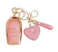 ZVRSUA Car Key Fob Cover with Diamond Bling Heart Keychain Compatible with Toyota RAV4 Land Cruiser 200 Yaris 4 GR Aygo X 86 Cross Auris Vios Prius Camry Corolla, for Smart Key(Pink)