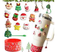 ZVRSUA Designed for the Stanley Cup Accessories Christmas, Consisting of 1 Straw Lid, 10 3D Stickers, 1 Cup Pendant and 1 Silicone Boot Case, Compatible with 20 oz / 30 oz / 40 oz Stanley Cup (Red)
