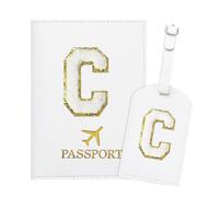 ZVRSUA Passport Case, Suitcase Tag Set with Letter, Passport Case Personalised with Name, Passport Case, White, Travel Passport, ID Pockets, Gift for Women, Teenagers, Girls, Child (C)
