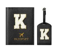 ZVRSUA Passport Cover and Luggage Tag Set with Letter Patch, Passport Case, Personalised Travel Luggage Accessories, Gift, Very Cute for Women, Teens, Girls, black, 14.5cm*10.5cm, Black K