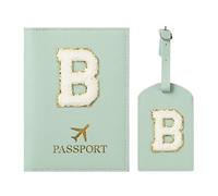 ZVRSUA Passport Cover and Luggage Tag with Letter B, Passport Case, Passport Cover, ID Folder, Passport, Luggage Tag for Cruises and Air Travel, Gift for Women/Teenagers/Child (Green B)