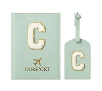 ZVRSUA Passport Cover & Luggage Tag Letter Set, Personalized Passport Case, Passport Bag, Letter, Gift, Luggage Accessories Very Cute for Women, Teenagers, Girls, green, 14.5cm*10.5cm, Green C