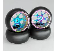 ZVSYKWIHT 4pcs Hard Plastic Drift Tires With Metal Wheel Rims Compatible With 1 28 Scale RC Cars Fits Models Like 284131 K969 K989 P939 And Similar
