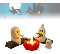 ZVUTRCUV Ghost Camp Fire Gathering,Funny Ghosts Campfire Flickering Figurine Set Cute Ghosts with Cat & Dog Roasting Marshmallows Statue Decor for Spooky Theme Party Halloween Decor (#2,1pcs)
