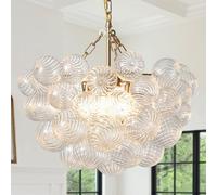 ZVUTRCUV Nordic Bubble Ball Swirled Modern Chandelier,Chandelier for Bedroom Dia 20 Inch Bubble Lighting, Gold and Clear Glass for Bedroom Study Restaurant