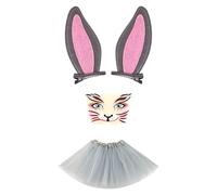 ZwaitL 1. Hare Ears Headband With Tulle Skirt & Face Decals For Kids Adults Cosplay Halloween Party Costume Accessories Cartoon Costume Accessories