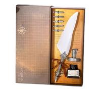 ZwaitL Antique Fountain Pen Retro Engraved Feathered Dip Gift Set With 5 Interchangeable Tips And Inkwell For Beginner Decorative Feather Gift