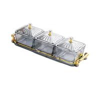 ZwaitL Clear Striped Glass Square Bowls with Lid and Tray 3 Compartment Snacks Bowls for Candy Fruits Nut Homes Kitchen Party Glass Compartment Dish with Lid