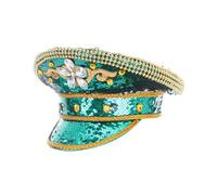 ZwaitL Navy Hat for Lady Wedding Bride Glittering Hat Sequins Birthday Party Hat Captain Hat for Night Club