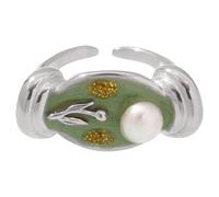 ZwaitL Pearls Embellished Drop Oil Colored Floral Rings Flexible Sizing Lightweight Jewelry Gift Open Band Floral Jewelry Romance Pearls Accented Open