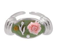 ZwaitL Pearls Embellished Drop Oil Colored Floral Rings Flexible Sizing Lightweight Jewelry Gift Open Band Floral Jewelry Romance Pearls Accented Open