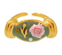 ZwaitL Pearls Embellished Drop Oil Colored Floral Rings Flexible Sizing Lightweight Jewelry Gift Open Band Floral Jewelry Romance Pearls Accented Open