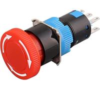 ZWAPHOBPA Switch Encoder Large Mushroom Head Emergency Stop 16mm 3 pin Terminal Rotary Lock Plastic Push Button(Small Head,2NO2NC)