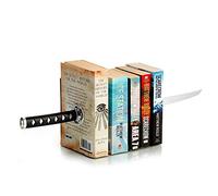 ZWCIBN Book Ends Decorative, Modern Metal Funny Unique Black DVD Bookends for Shelves, Katana Book Stopper Holder for Office Home, Desk Gifts Book Stands for Men and Book Lovers