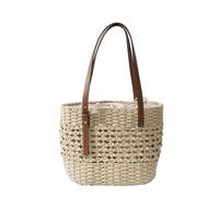 ZWCSHUU Casual Rattan Large Capacity Shopping Tote Designer Wicker Woven Women Handbags Summer Beach Straw Bag Lady Travel Big Basket Straw Shoulder Bag(Beige)