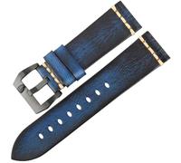 ZWCSHUU Leather Replacement Bands Leather Watch Strap Vintage Blue Watchband Bracelet 18mm 19mm 20mm 21mm 22mm 24mm 26mm for Men Women(Blue Black,26mm)