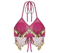 ZWCSHUU Sexy Women Beaded Sequins Belly Dance Costumes Bra Professional Belly Dancer Outfits Stage Performance Carnival Tops BRA Belly Dancer Top(Pink)