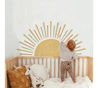 ZWEBY Large Boho Half Sun Wall Decals Peel and Stick, Watercolor Pastel Sun Decal Sunrise Wall Murals Stickers, Sunshine Wall Stickers for Kids Room Playroom Nursery Bedroom, 48.07" x 24.82"