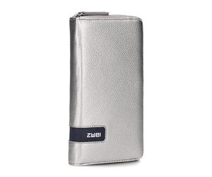 Zwei Large Women's Wallet M.Wallet MW2 Soft Faux Leather Wallet with Zip Around 15 Card Slots, 2 Note Compartments, Coin Compartment & Viewing Compartment, Silver, 19 x 11 x 2,5 cm