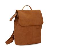 zwei Mademoiselle.M MR8 Women's City Backpack 4 Litre Soft Faux Leather Magnetic Closure Flap Main Compartment with Zip Padded Tablet Divider Back Padding, Nubuck cognac, Daypack Backpacks