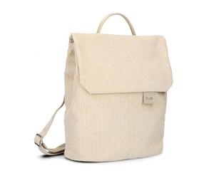 zwei Mademoiselle.M MR8 Women's City Backpack 4 Litre Soft Faux Leather Magnetic Closure Flap Main Compartment with Zip Padded Tablet Divider Back Padding, Corduroy cream, Daypack Backpacks