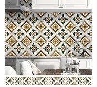 Zweig Self Adhesive Wall Tiles Yellow Green Flowers Waterproof Splashbacks Transfers Cover, for Tile Kitchen Bathroom, Stick On Wall, Tile Stickers Decals,Home Decor DIY Living Room 15X15Cm, 20240123