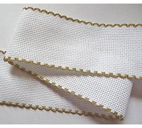Zweigart Aida Band 5cm 2 inch wide white with gold scallop edging per metre