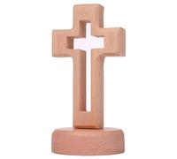 Zwenjuan Wooden Cross,Standing Wood Cross Decor with Base Rustic Table Holy Catholic Ornament Hollow Cross Crucifix Decoration for Home Decor Christmas Party