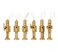 ZWEquipint 6Pcs Gold Wooden Nutcracker Ornaments For Christmas | Tree, 13Cm Handcrafted Hanging Decor With Silk String, Unique Figural Styles For Holiday Wreath And Home Decoration