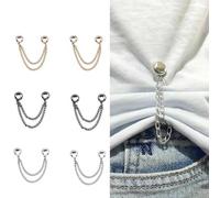 ZWEquipint 6PCS Magnetic Clothing Clips With Chain, Metal Shirt Shortener For Pants And Skirts, No For SEW Hem Adjuster, Reusable T-Shirt Fixer, Silver Gold Black