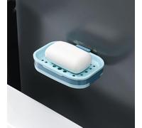 ZWEquipint Drainable Soap Dish Holder for Bathroom Shower Kitchen, Hollow Gap & Two-Tier Design with Removable Bottom Tray, PP Plastic, No Drill Installation, Blue (13 x 8.5 cm)