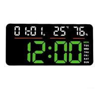 ZWEquipint Large LED Digital Wall Clock With Temperature, Calendar, Dual Alarm & Remote Control, Silent Non-Ticking For Home Office, 13.3 Inch(Green Light)