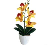 ZWEquipint Soft Touch Fake Cymbidium Orchid Potted Plant Realistic Rubber Artificial Flower Decorative For Mini Size 9.5x34cm For Home Office Wedding Table Decoration(Yellow)