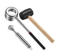ZWEquipint Stainless Steel Coconut Opener Tool Set,With Rubber Mallet And Scraper, Safe Hole Punch For Young Coconuts,Easy To Open And Extract Meat