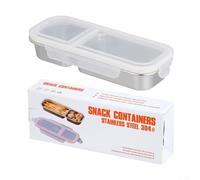 ZWEquipint Stainless Steel Snack Container with Lids, 3 Compartment Leak Proof Food Box for Lunch, Picnic, Road Trip, Dishwasher Safe, Silver, 26.2x10.3x5.5cm(Silver 2Compartment)