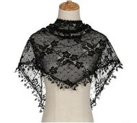 ZWEquipint Women's Floral Lace Triangle Scarf Korean Style Solid Color Hand Hooked Polyester Wrap For Neck Headband Black White 140X50cm(1# Black)