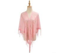 ZWEquipint Women's Lace Triangle Scarf Shawl, Lightweight Polyester Sunshade Wrap with Plain Weave Texture for Summer Beach Travel, Elegant Geometric Pattern Accessory in Black(Light Pink)