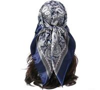 ZWEquipint Women's Satin Square Scarf 90X90cm Vintage Paisley Pattern Soft Lightweight Wrap For Daily Party Travel Golden Gray Blue Red(Blue)